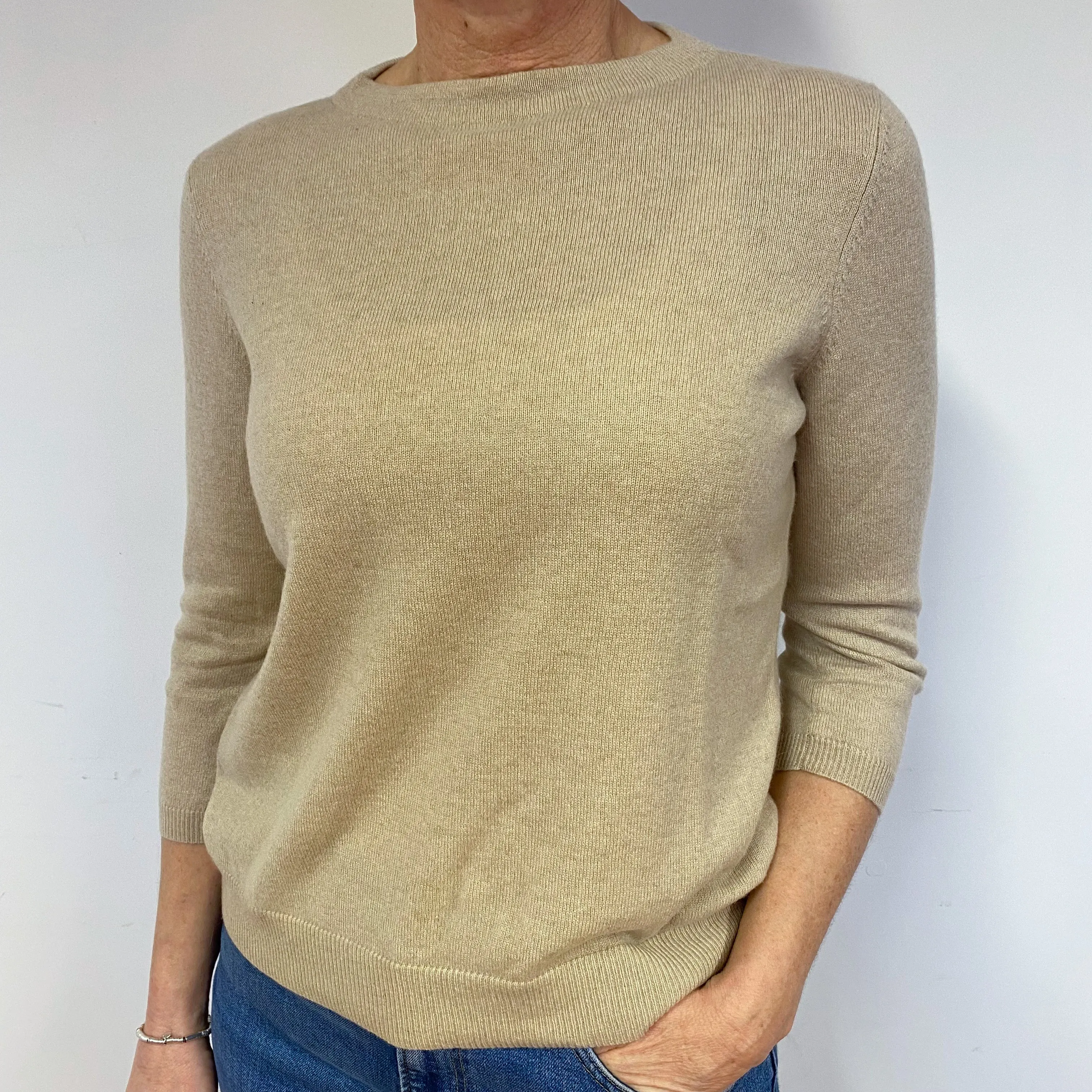 Oatmeal Beige Cashmere Crew Neck Jumper Medium