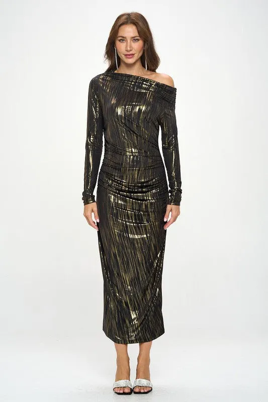 Off Shoulder Bodycon Midi Ruched Dress