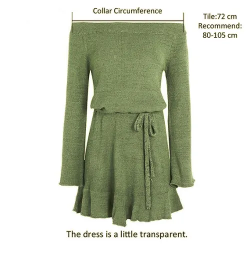 Off-Shoulder Knitted Sweater Dress | Casual Long Sleeve Ruffle Short Dress