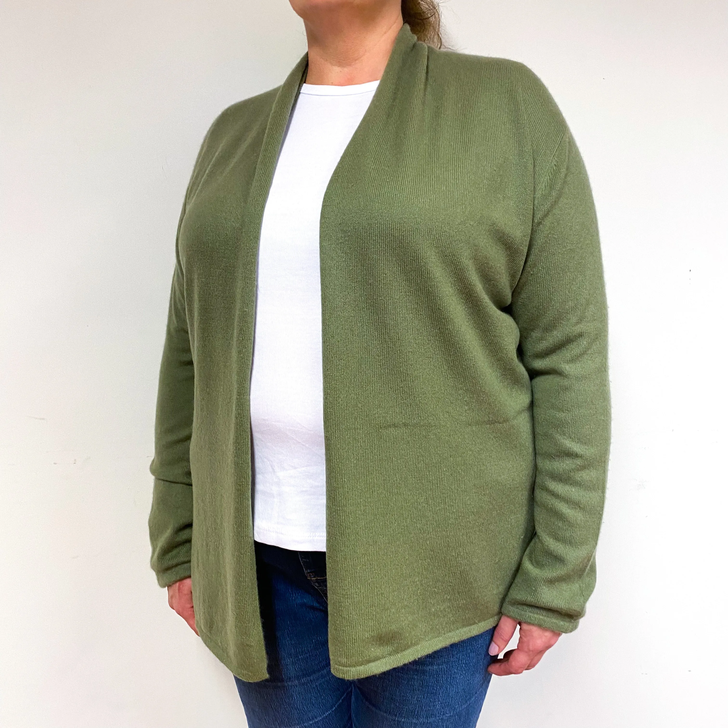 Olive Green Cashmere Edge-Edge Cardigan Extra Large