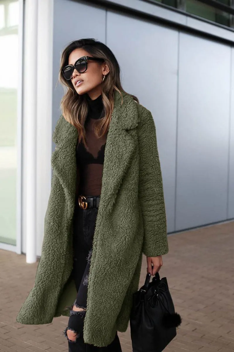 Open Front Lapel Teddy Over Coat