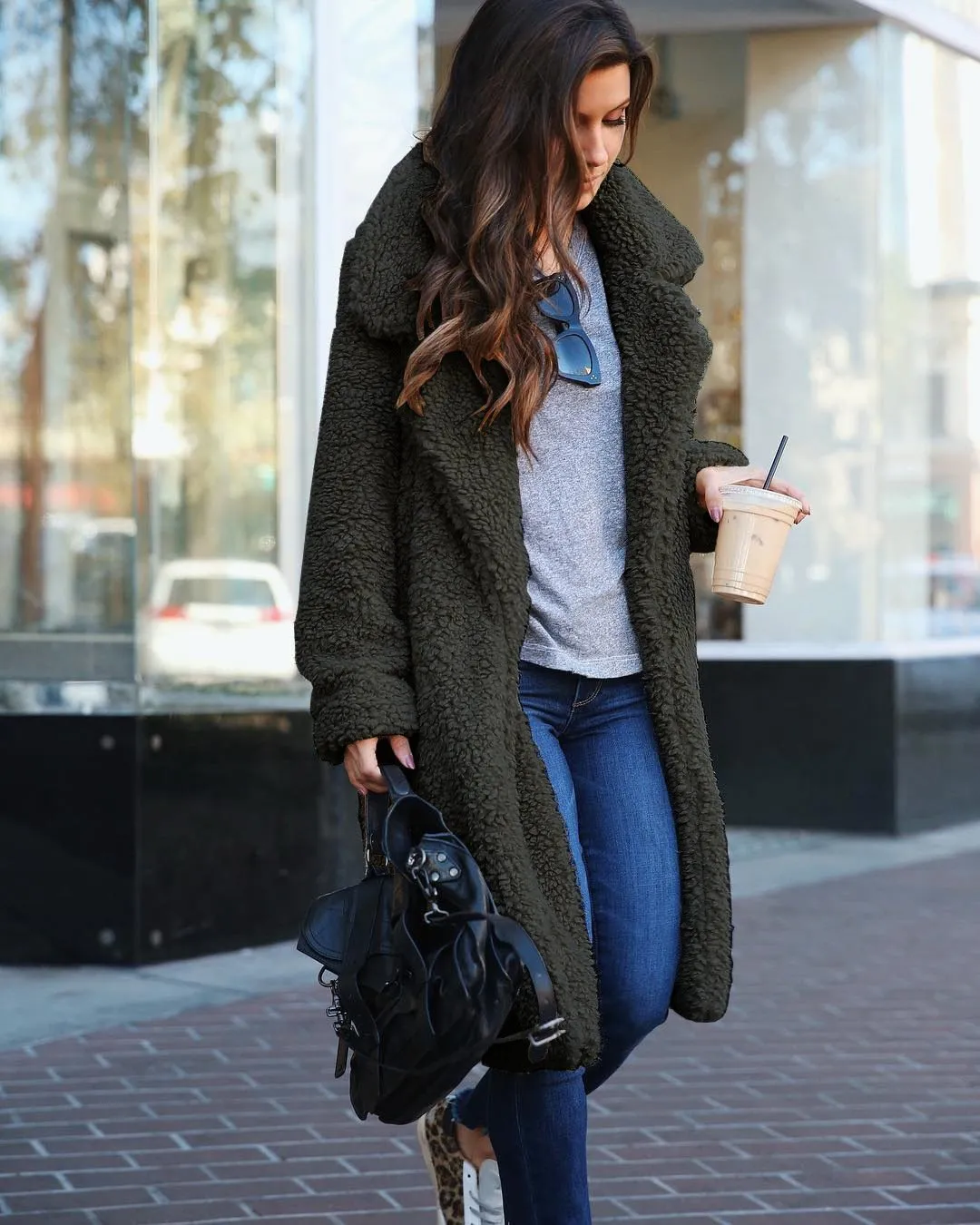 Open Front Lapel Teddy Over Coat