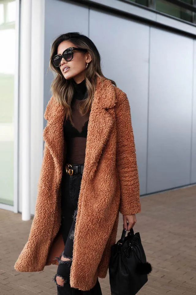 Open Front Lapel Teddy Over Coat