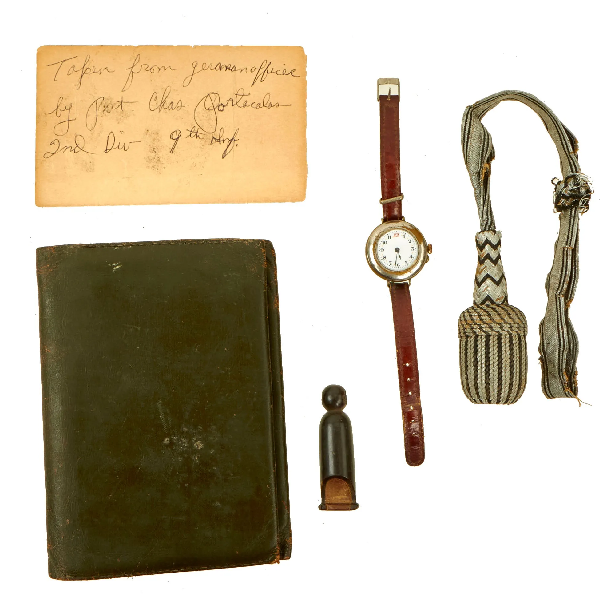 Original U.S. WWI Imperial German Officer Personal Effects War Trophy Lot Brought Home by Private Charles Portacalas, 9th Infantry Regiment, 2nd Infantry Division - 10 Plus Items