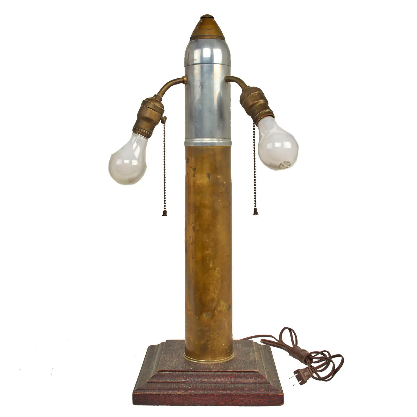 Original U.S. WWI Inert US M-1916 Gun 75mm Shell Trench Art Lamp With M-1907 Scovill Fuze - Fully Functional