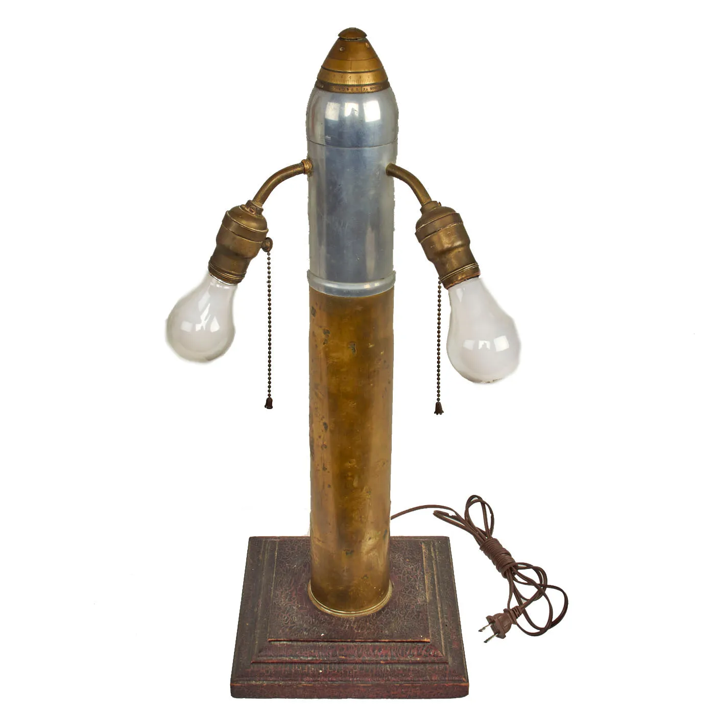 Original U.S. WWI Inert US M-1916 Gun 75mm Shell Trench Art Lamp With M-1907 Scovill Fuze - Fully Functional