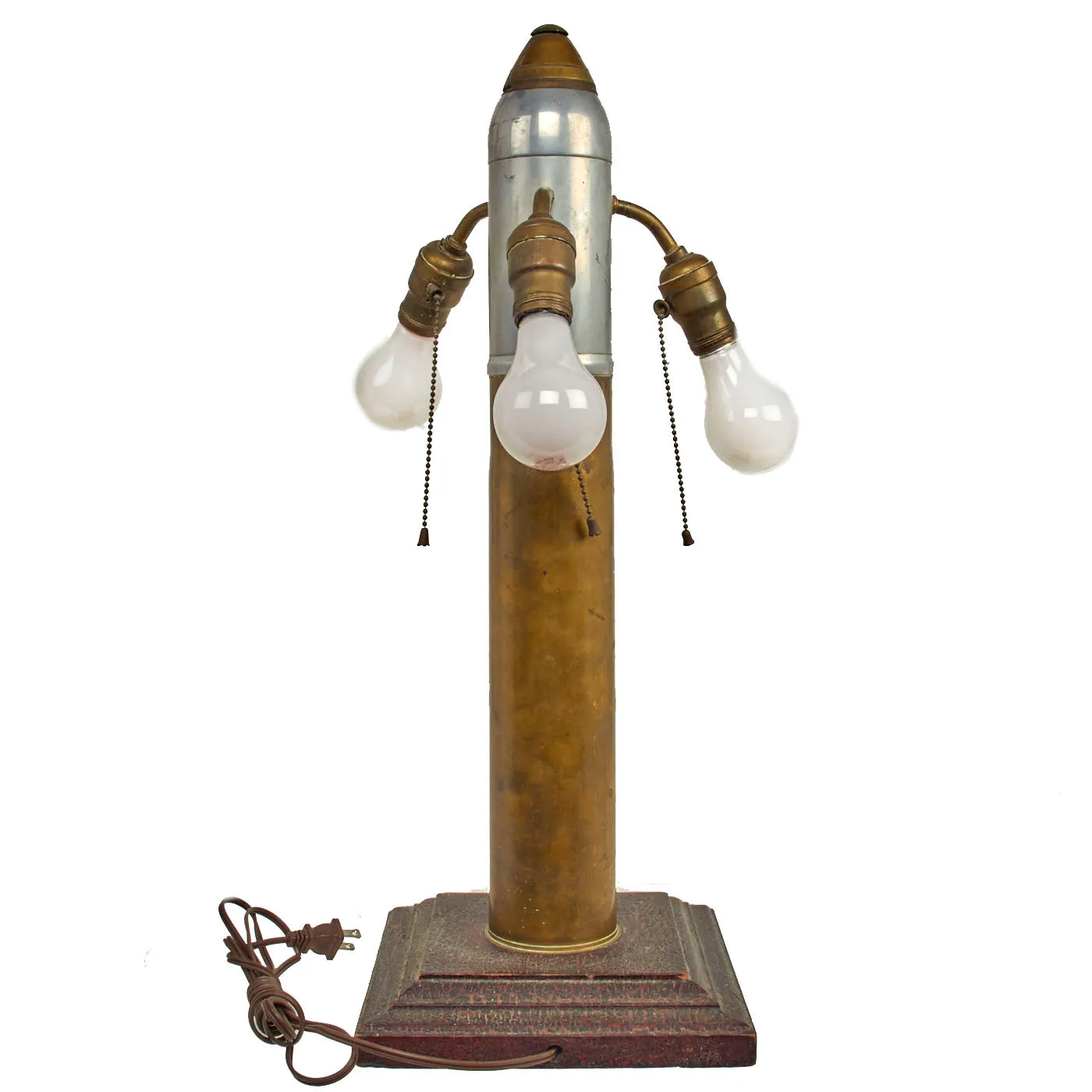 Original U.S. WWI Inert US M-1916 Gun 75mm Shell Trench Art Lamp With M-1907 Scovill Fuze - Fully Functional