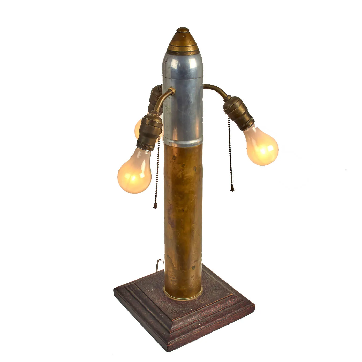 Original U.S. WWI Inert US M-1916 Gun 75mm Shell Trench Art Lamp With M-1907 Scovill Fuze - Fully Functional
