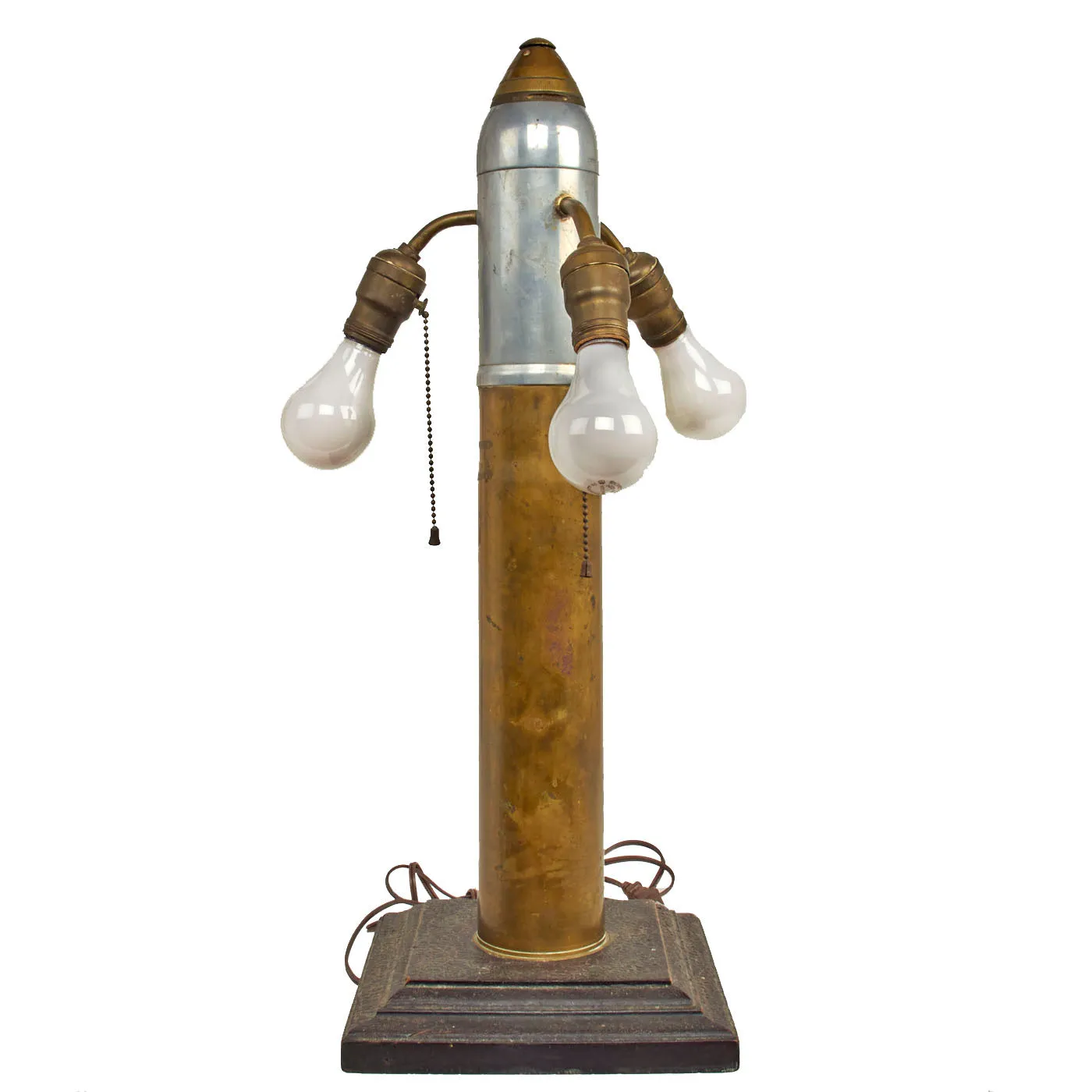 Original U.S. WWI Inert US M-1916 Gun 75mm Shell Trench Art Lamp With M-1907 Scovill Fuze - Fully Functional