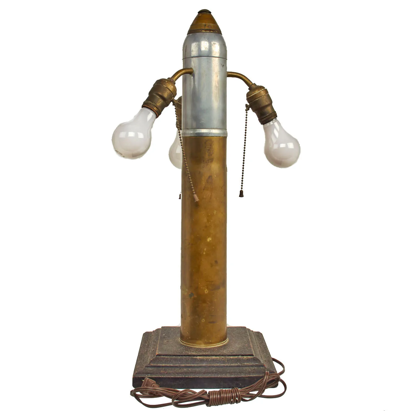Original U.S. WWI Inert US M-1916 Gun 75mm Shell Trench Art Lamp With M-1907 Scovill Fuze - Fully Functional