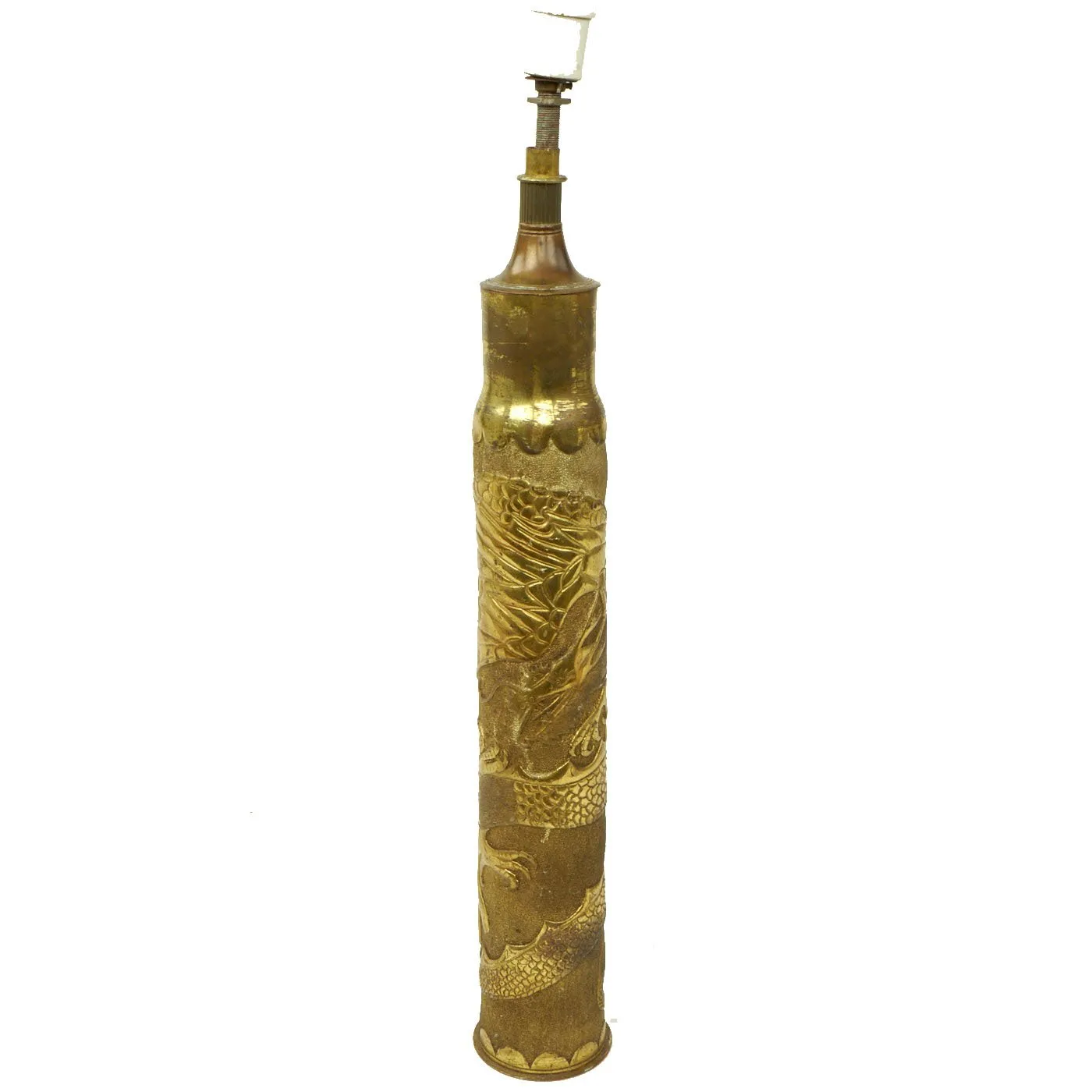 Original U.S WWII 3-inch/50-caliber Gun Brass Cartridge Dragon Trench Art Lamp