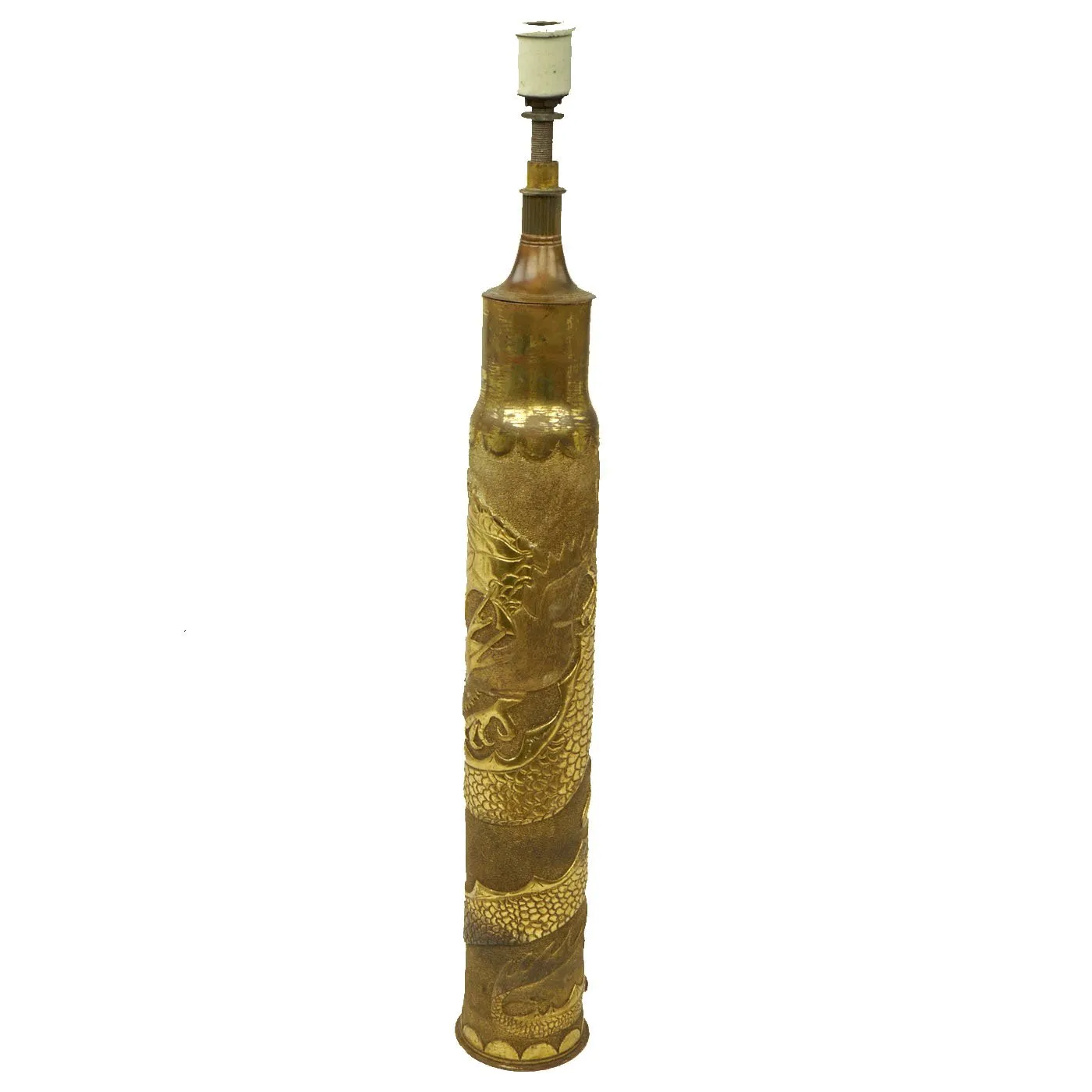 Original U.S WWII 3-inch/50-caliber Gun Brass Cartridge Dragon Trench Art Lamp