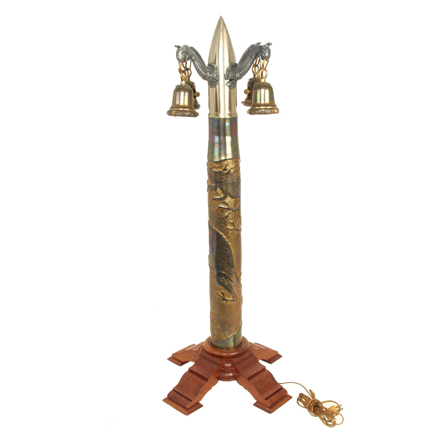 Original U.S. WWII Inert US Navy 3 Inch / 50 Caliber Shell Trench Art Lamp With Wiring