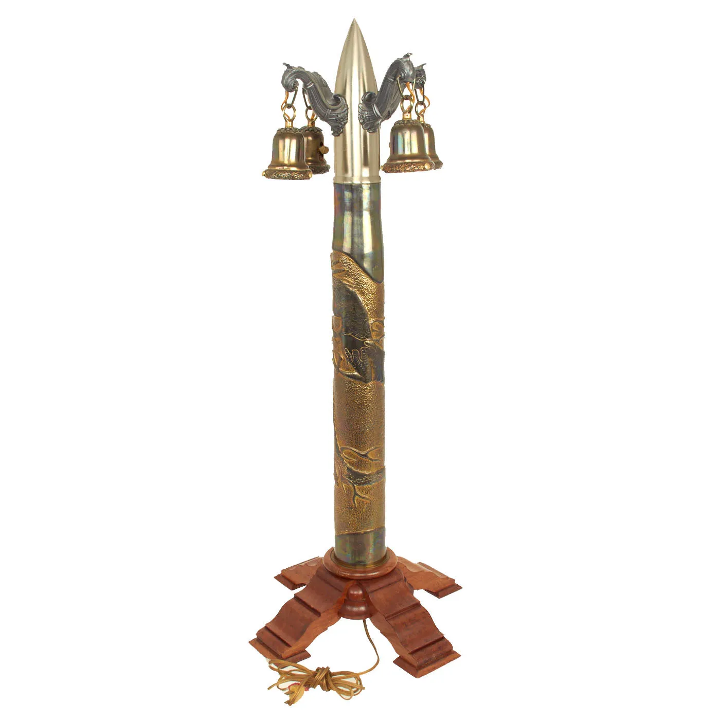 Original U.S. WWII Inert US Navy 3 Inch / 50 Caliber Shell Trench Art Lamp With Wiring