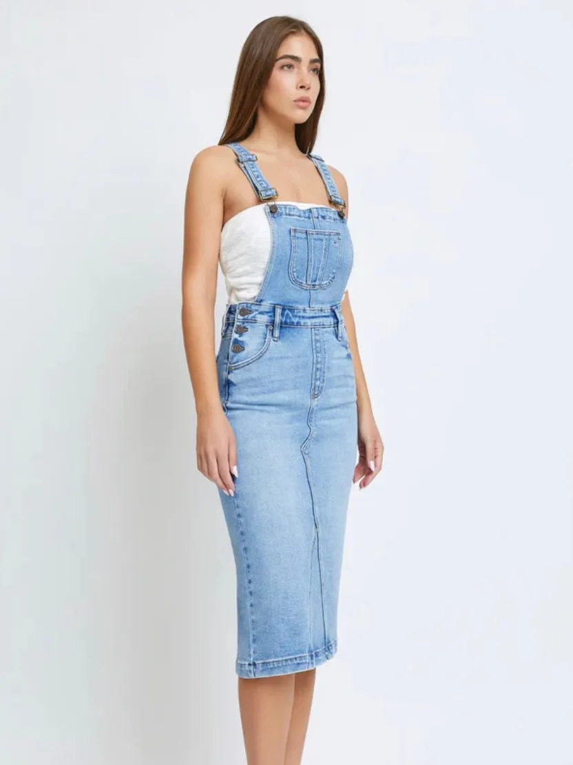 Overall MIDI Pencil Skirt W/ Back Open Slit