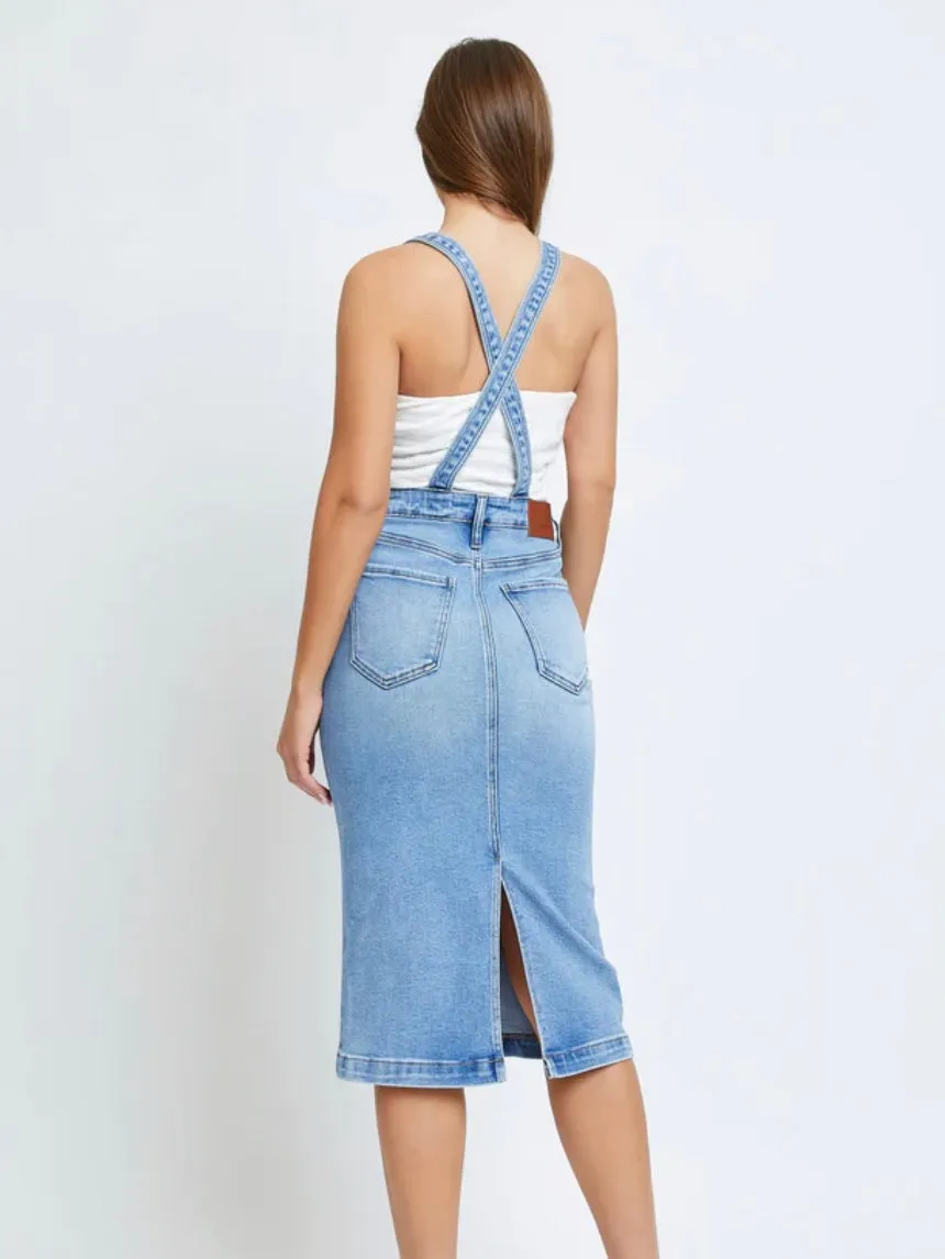 Overall MIDI Pencil Skirt W/ Back Open Slit