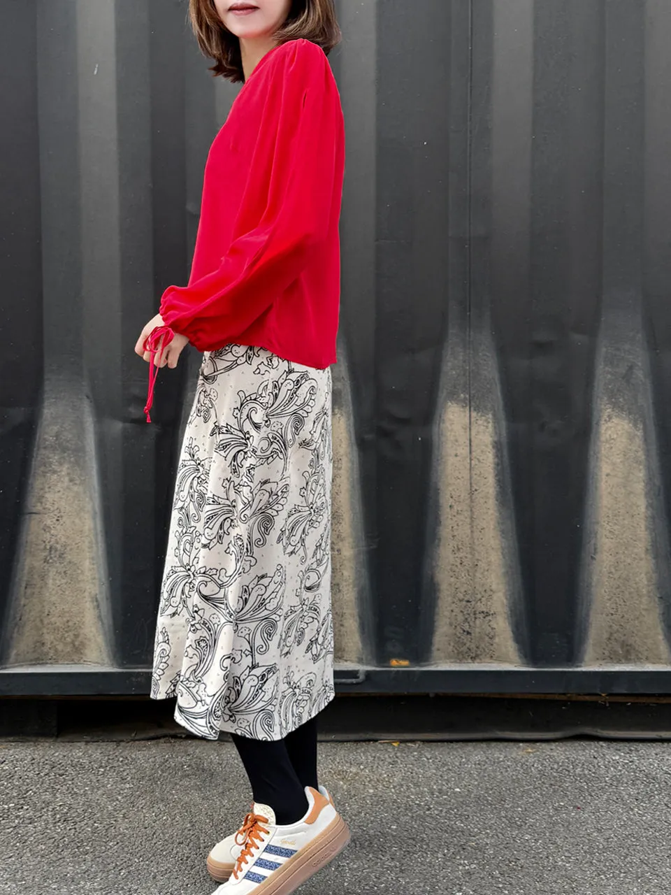 Paisley Floral Print Layered Waist A-line Airy Midi Skirt