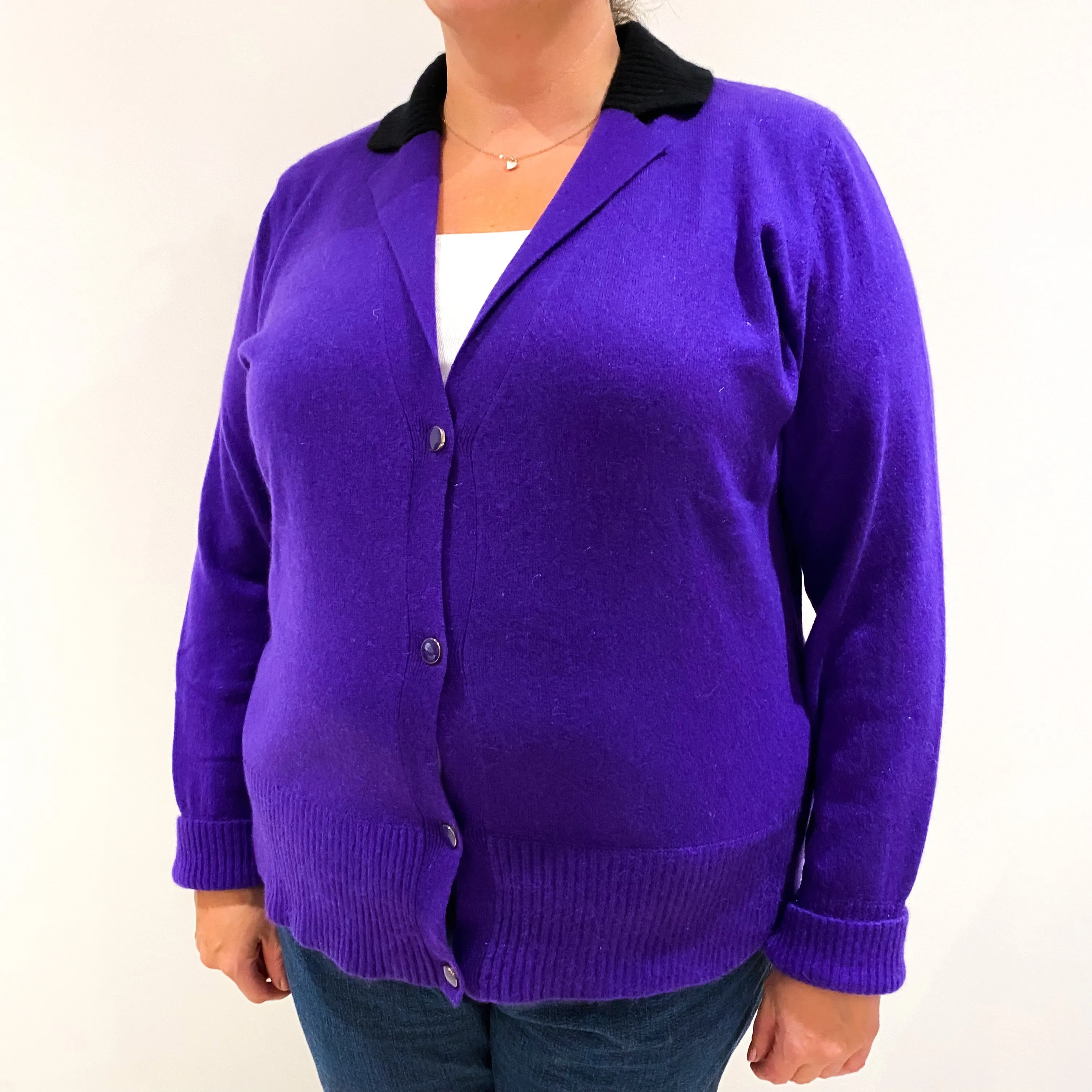 Pansy Purple Black Collared Cashmere Cardigan Extra Extra Large