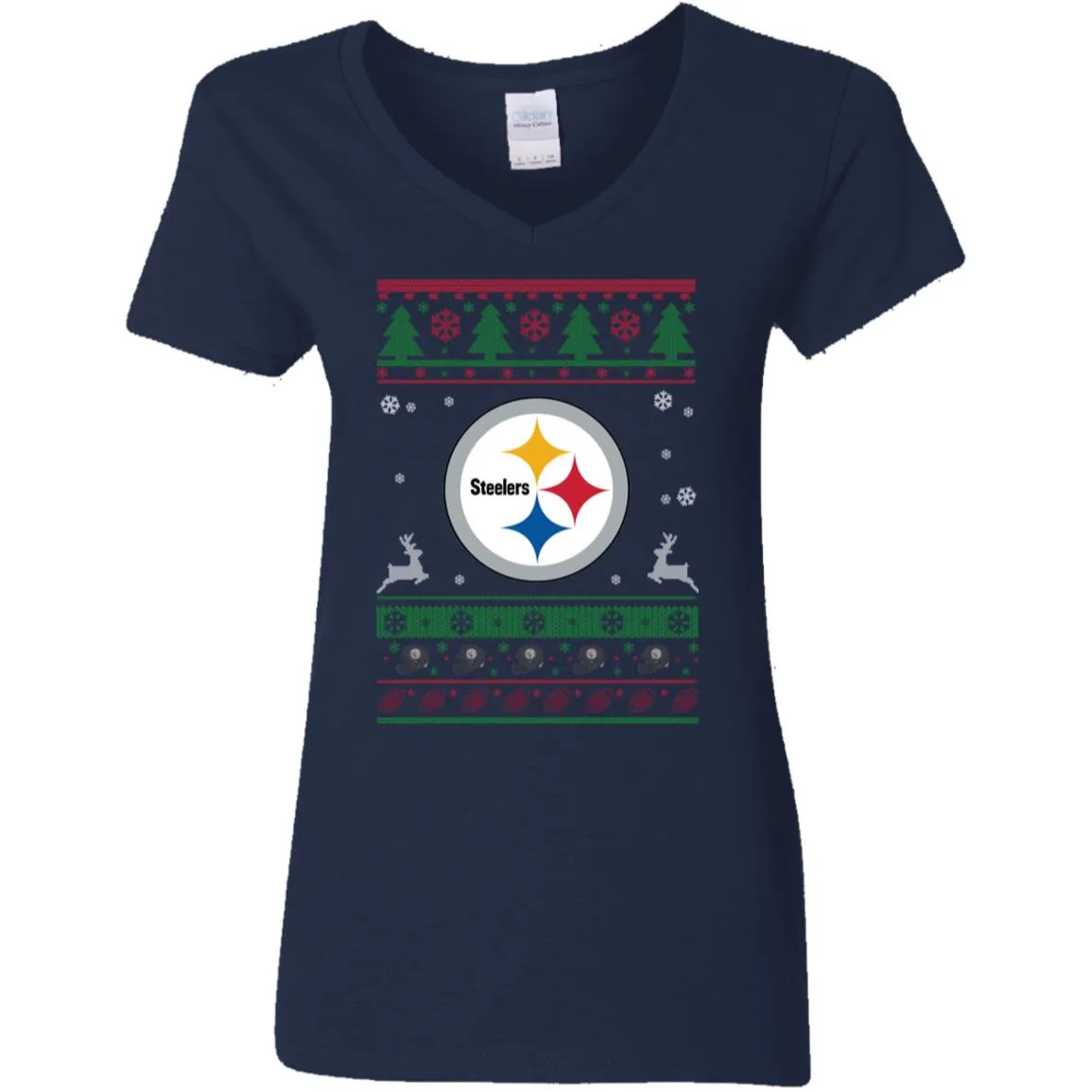 Pittsburgh Steelers Logo Football Teams Ugly Christmas Sweater Women V-Neck T-Shirt