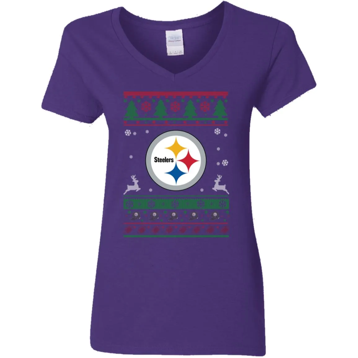 Pittsburgh Steelers Logo Football Teams Ugly Christmas Sweater Women V-Neck T-Shirt