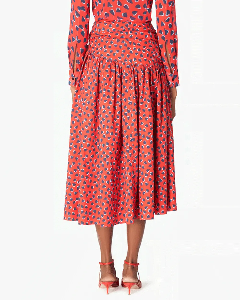 Poppy Heart Print Midi Skirt