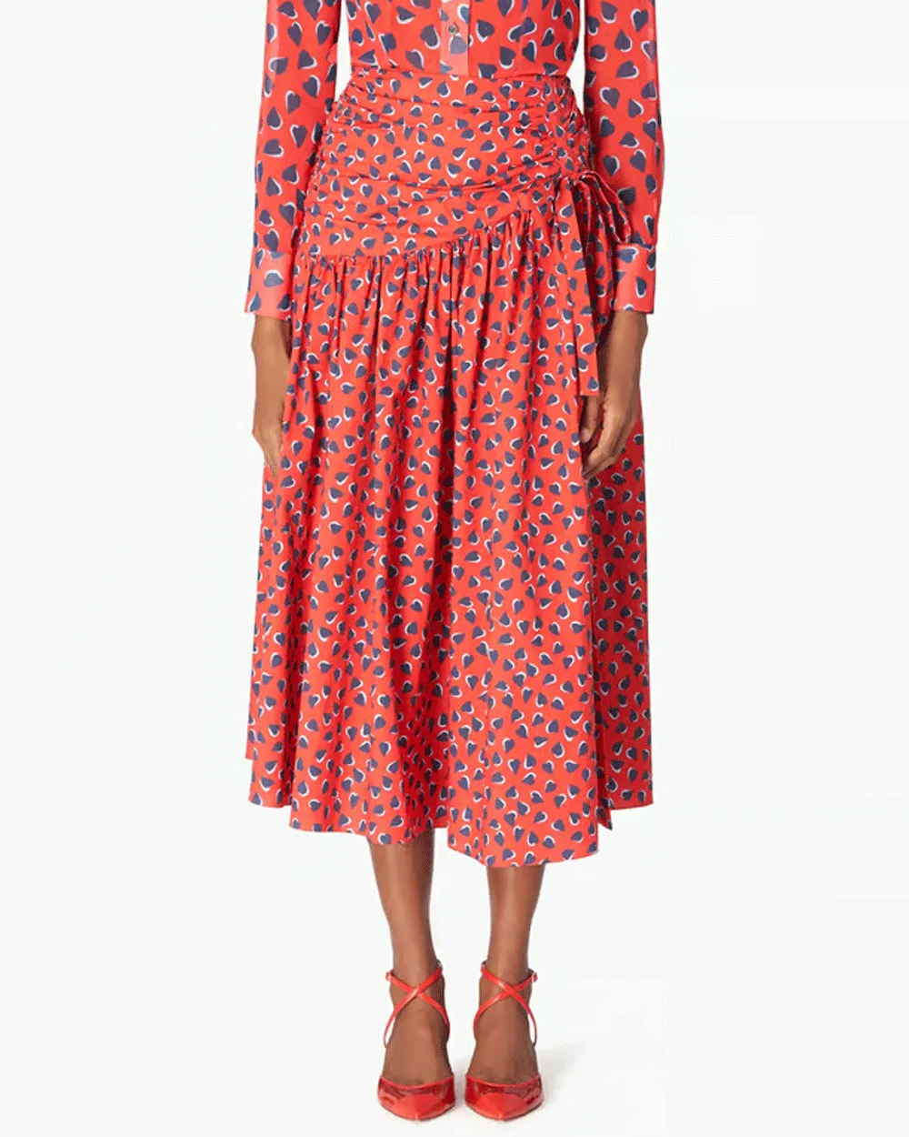 Poppy Heart Print Midi Skirt