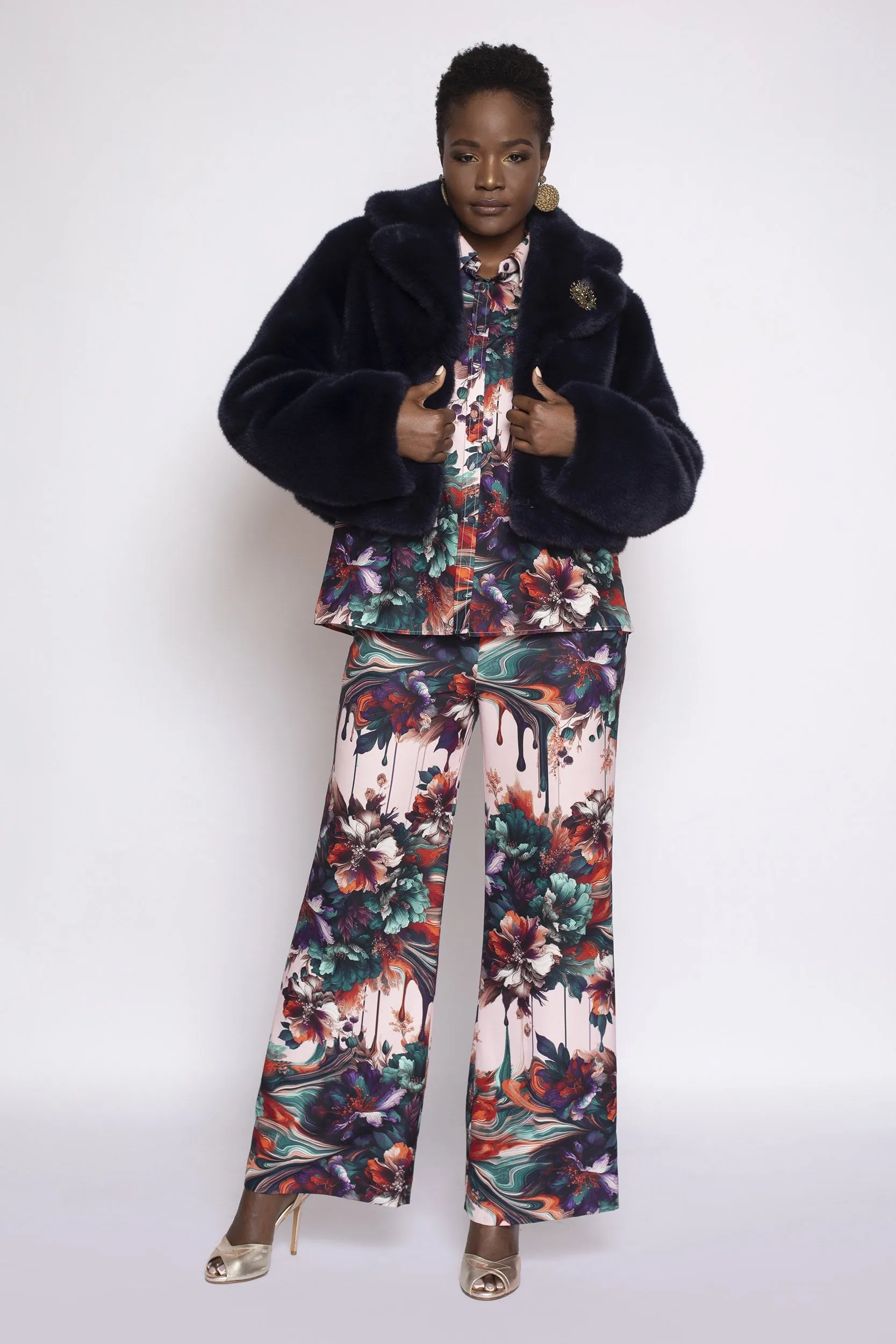 PRE-ORDER: Navy Faux Fur Cropped Jacket