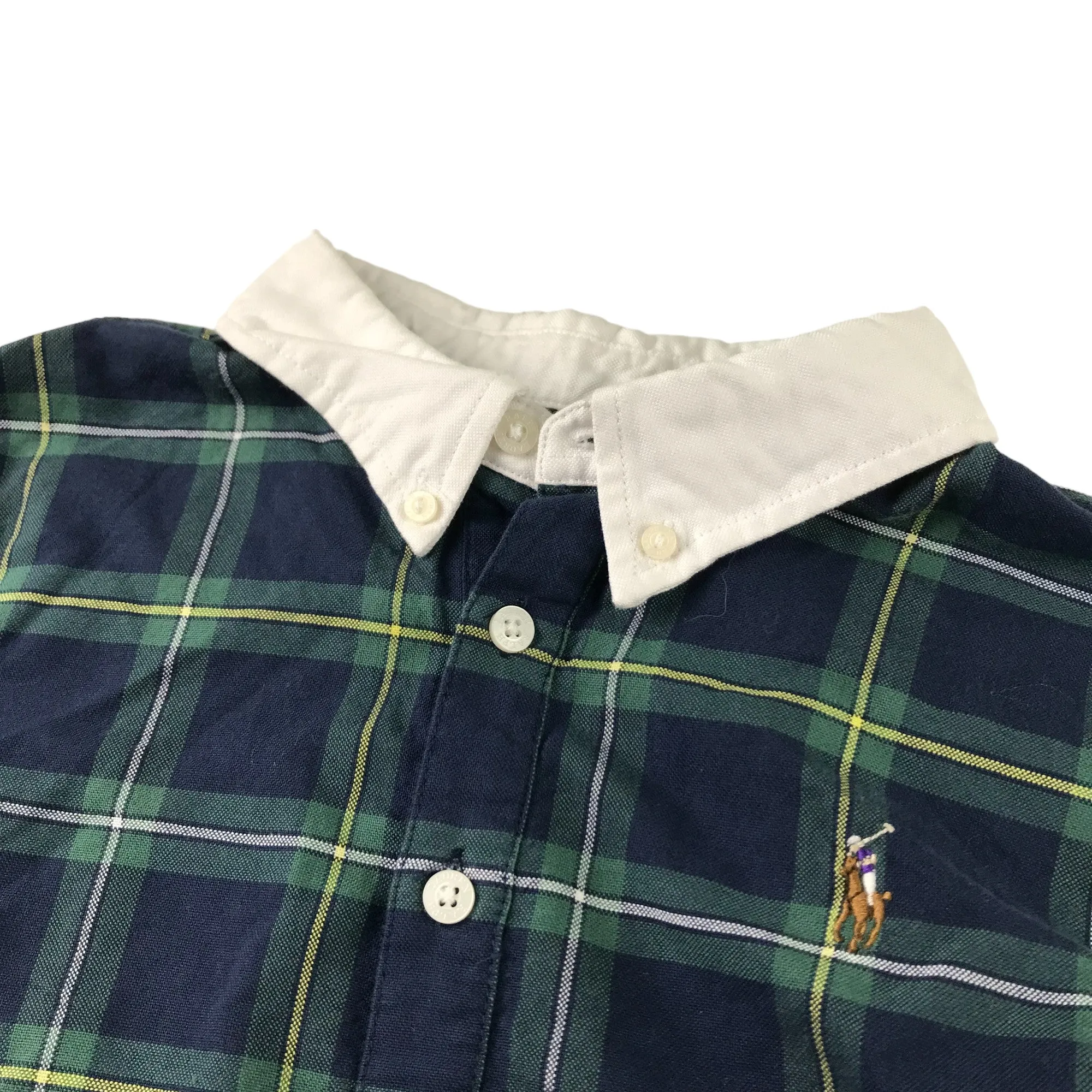 Ralph Lauren Dress Age 10 Navy and Green Checked Shirt Collars Long Sleeve Layered skirt