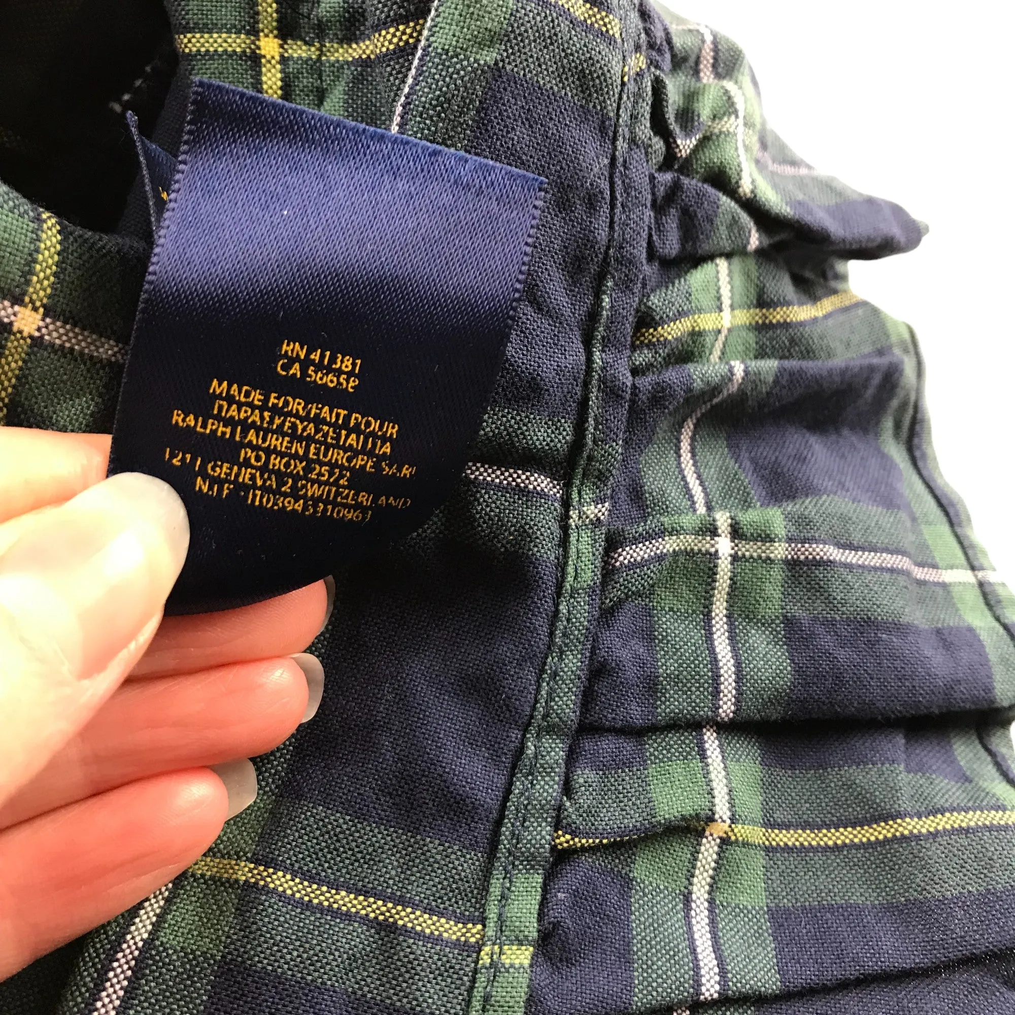 Ralph Lauren Dress Age 10 Navy and Green Checked Shirt Collars Long Sleeve Layered skirt