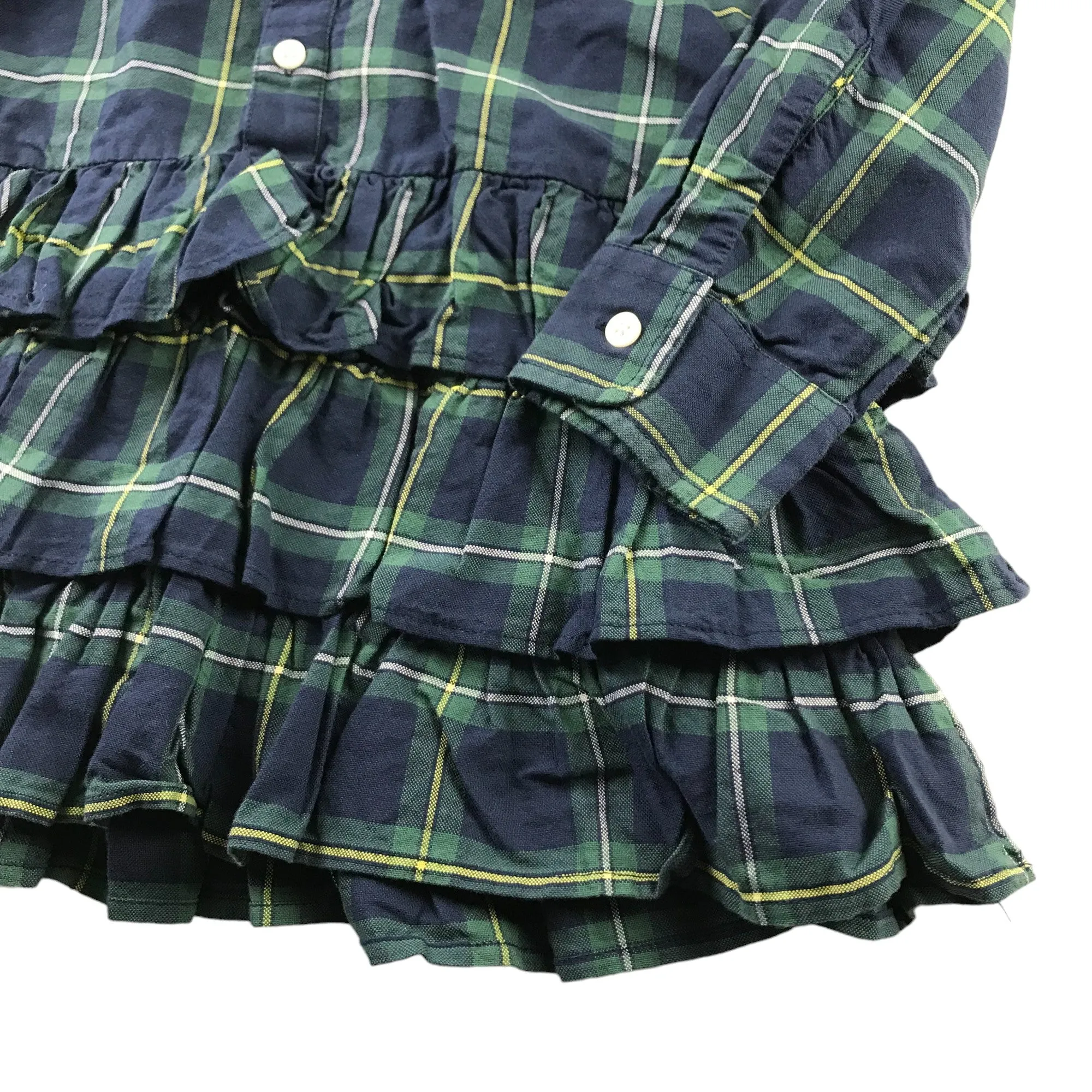 Ralph Lauren Dress Age 10 Navy and Green Checked Shirt Collars Long Sleeve Layered skirt