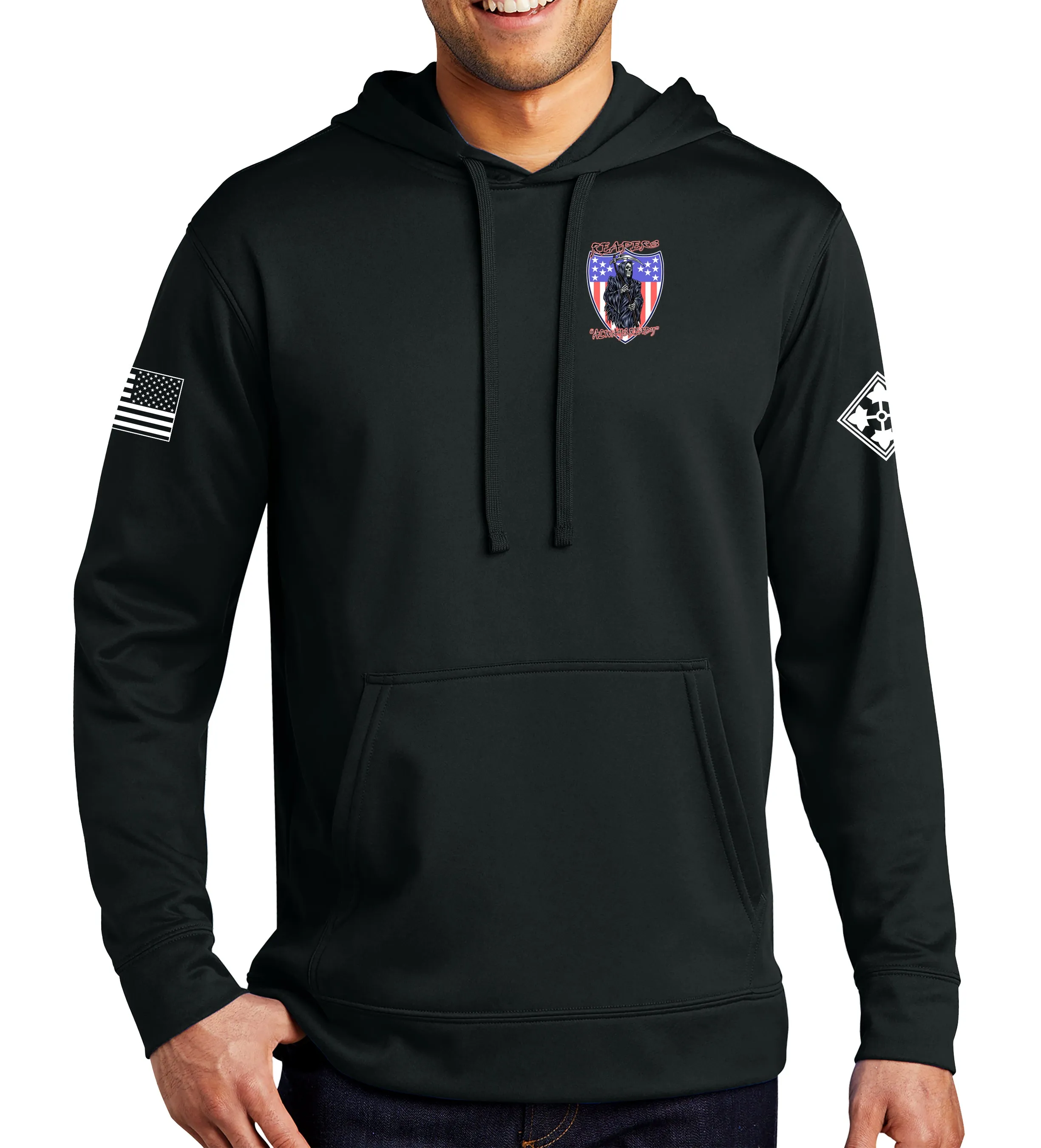 Reaper Performance Hoodie Black Sweatshirt. (This material is lighter than the 50-50) This sweatshirt is NOT approved for PT.