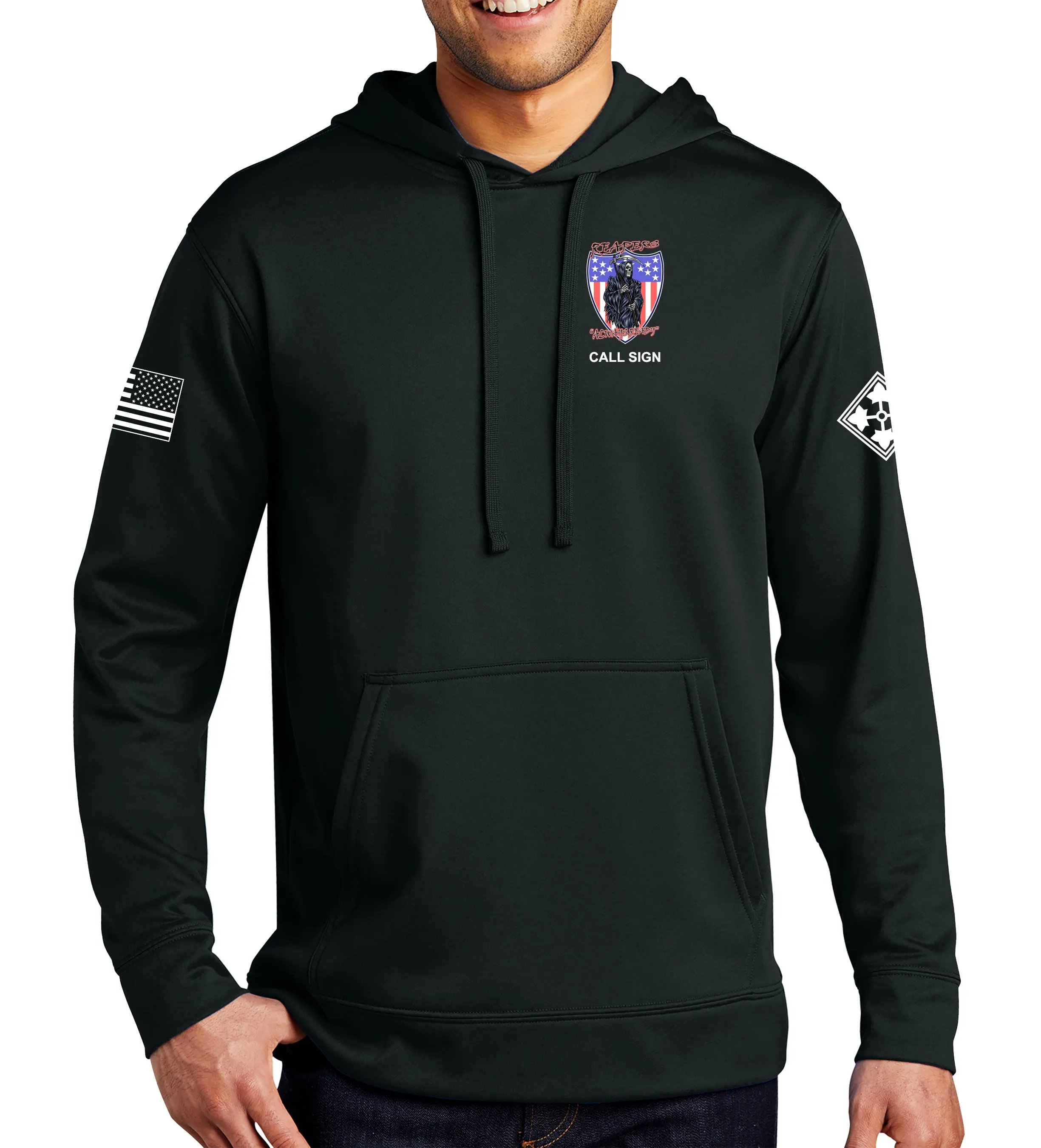 Reaper Performance Hoodie Black Sweatshirt. (This material is lighter than the 50-50) This sweatshirt is NOT approved for PT.