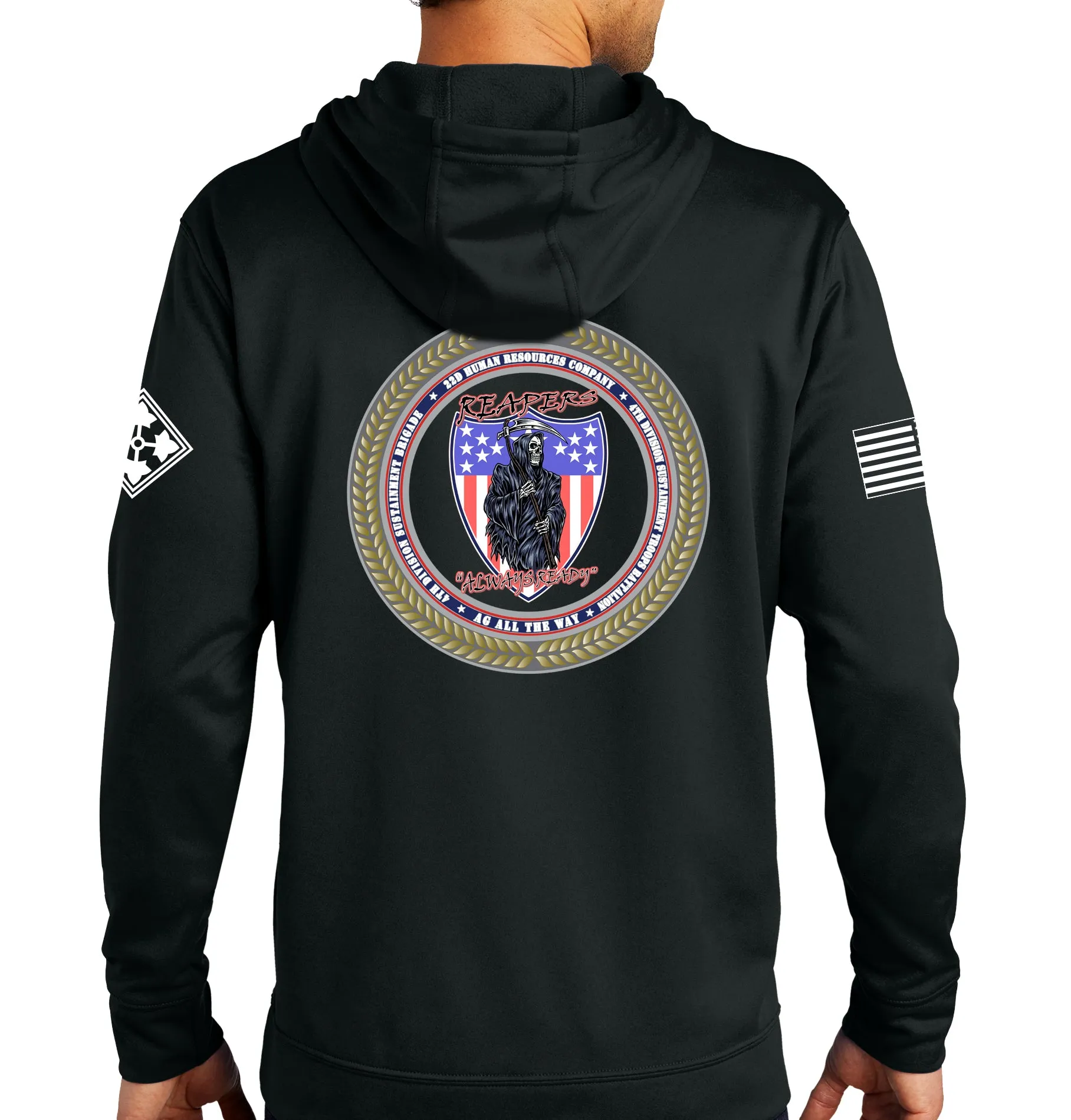 Reaper Performance Hoodie Black Sweatshirt. (This material is lighter than the 50-50) This sweatshirt is NOT approved for PT.