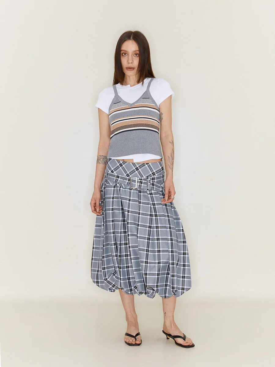Retro Plaid Flower Bud Fluffy Skirt