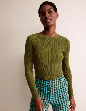 Ribbed Cotton Jumper-Green Olive