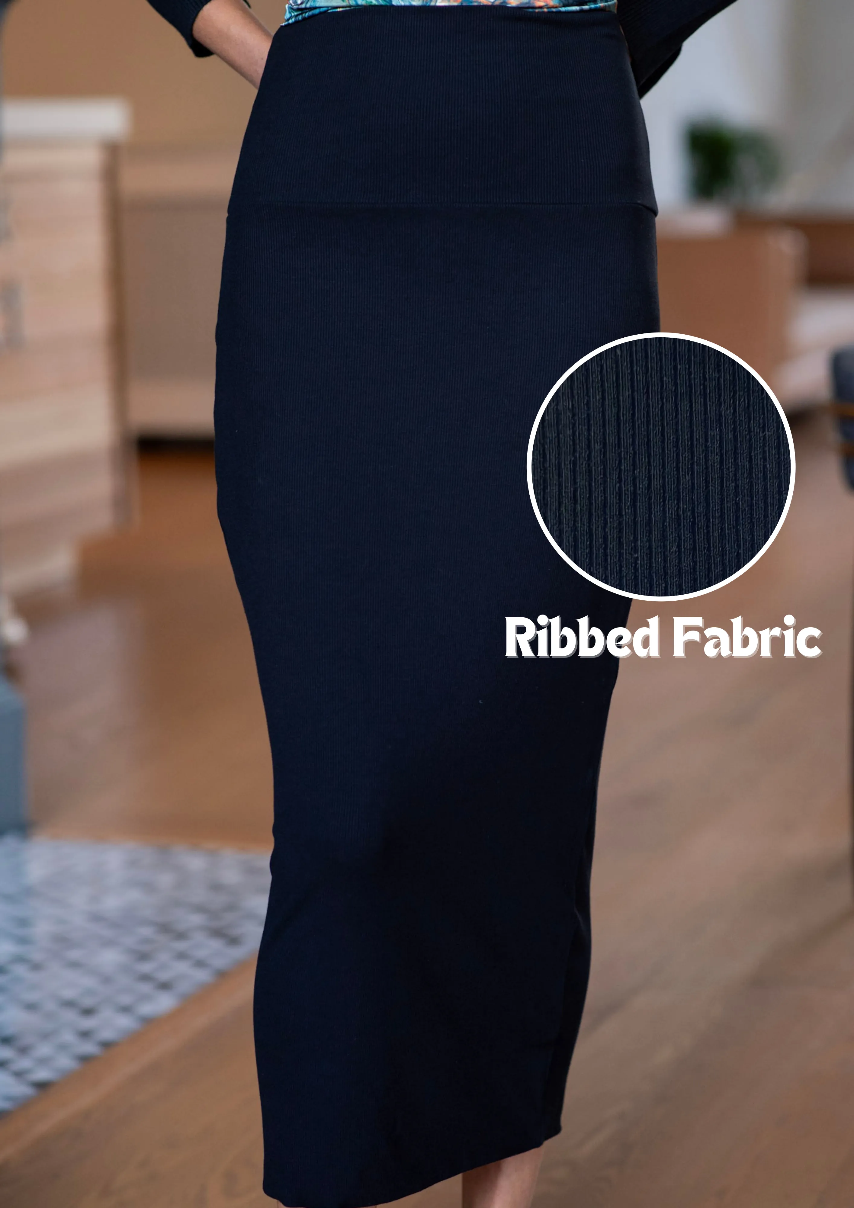 RIBBED MODAL MIDI SLIM SKIRT