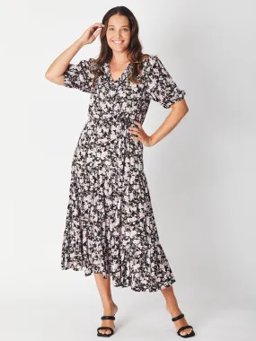 ROMINA RUFFLE PRT DRESS - BLACK/FLORAL 29387-s