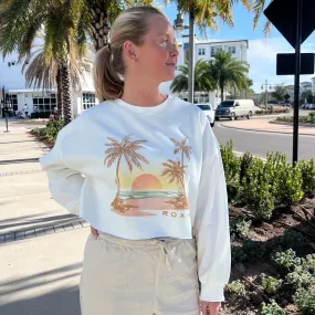 Roxy Sunset Beach Cropped Crew Neck Sweatshirt - Snow White