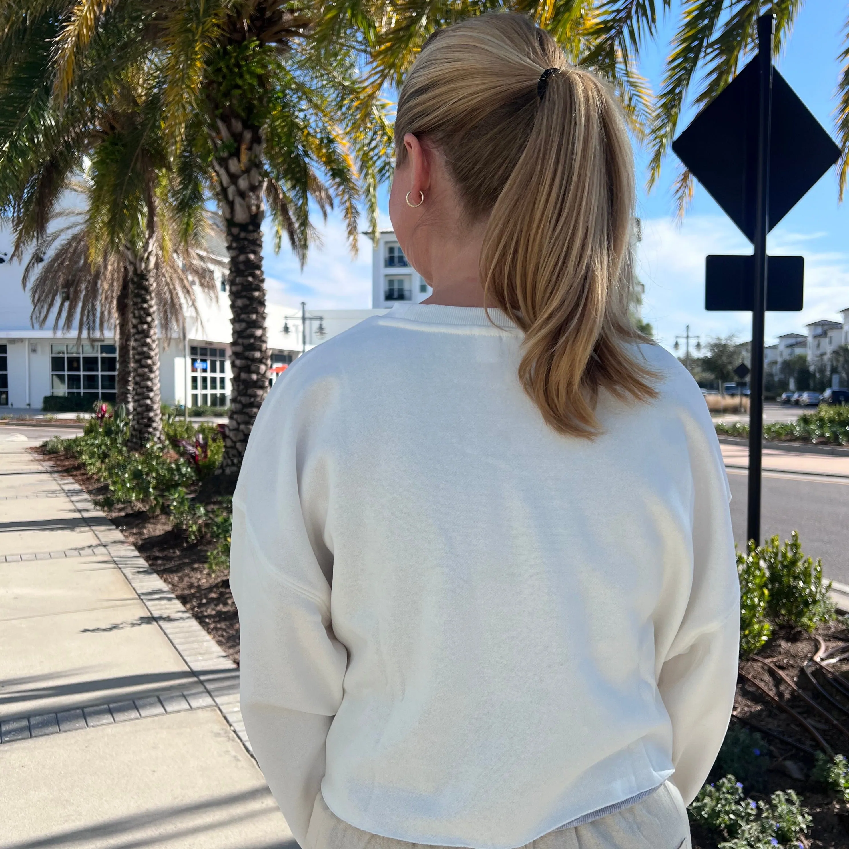 Roxy Sunset Beach Cropped Crew Neck Sweatshirt - Snow White