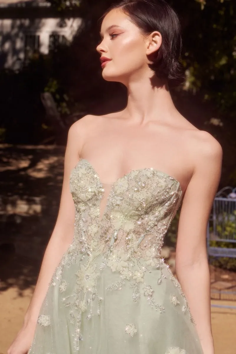 Sage Green Strapless Ball Gown