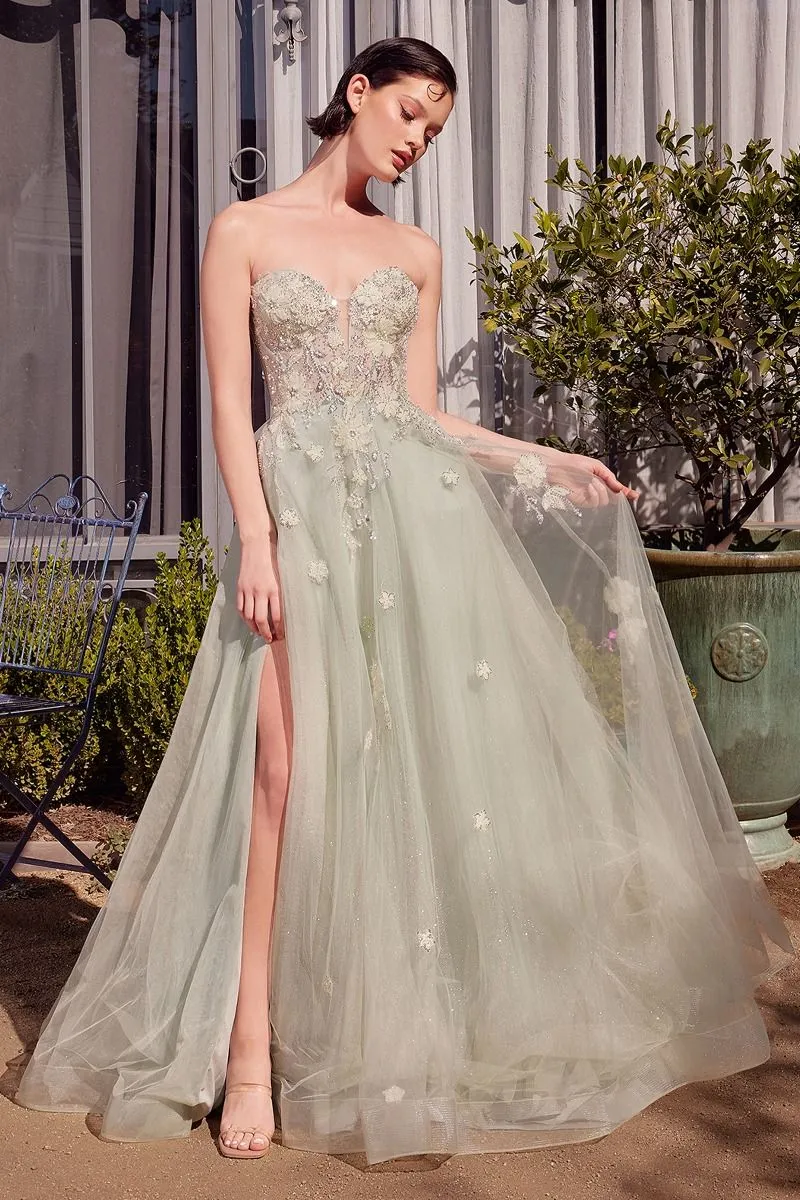 Sage Green Strapless Ball Gown