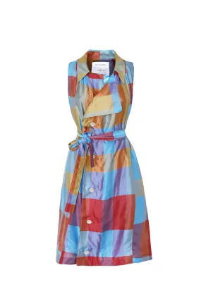 Satin Madras Trench Dress