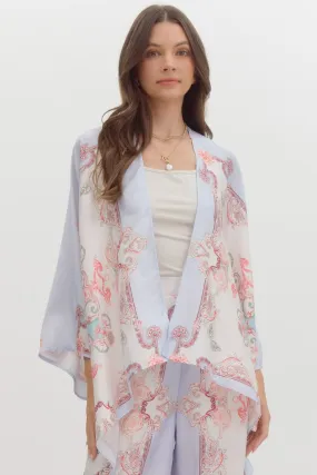 satin paisley print kimono cardigan