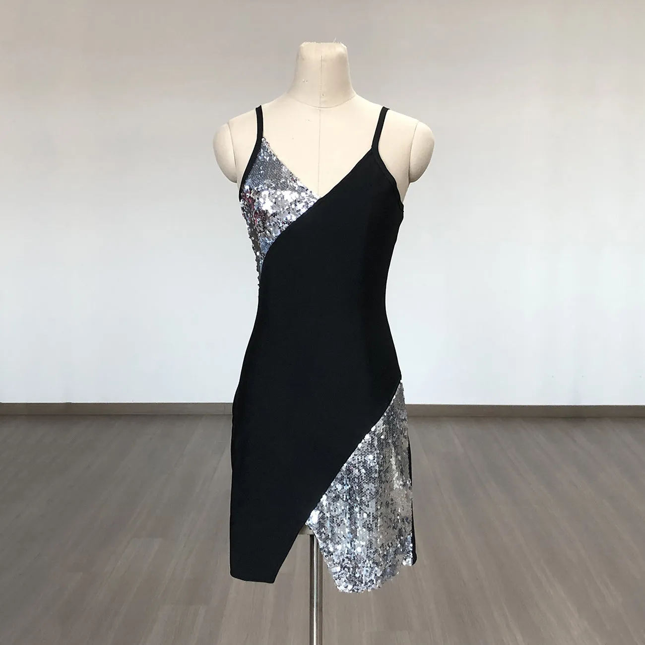 Sequin Patchwork Bandage Dress Bodycon Mini Dress Vestidos Outfits