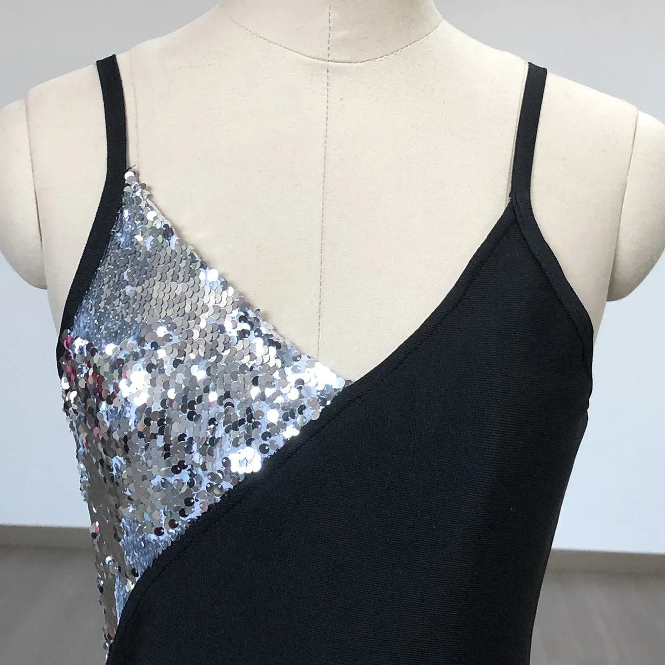 Sequin Patchwork Bandage Dress Bodycon Mini Dress Vestidos Outfits