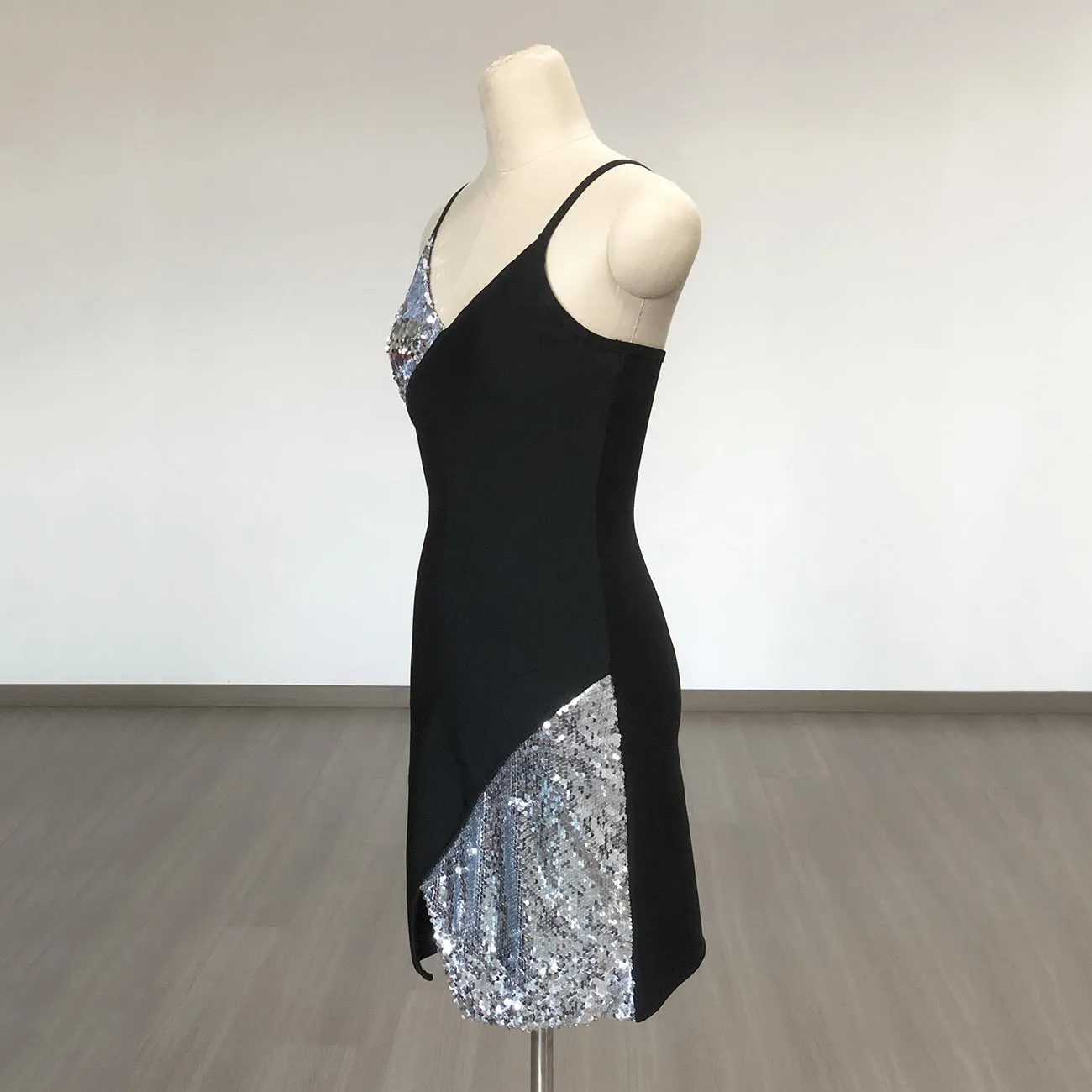 Sequin Patchwork Bandage Dress Bodycon Mini Dress Vestidos Outfits