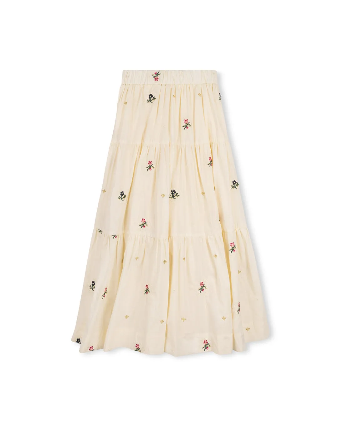 set outfit stamp embroidered skirt midi with cardigan - cream