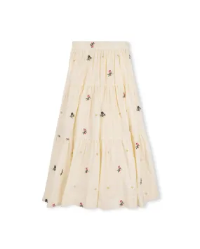 set outfit stamp embroidered skirt midi with cardigan - cream