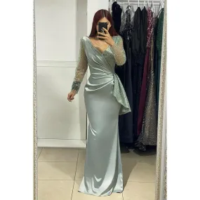 Sheath Sexy V-neck Long Sleeves Sequins Long Formal Evening Gowns