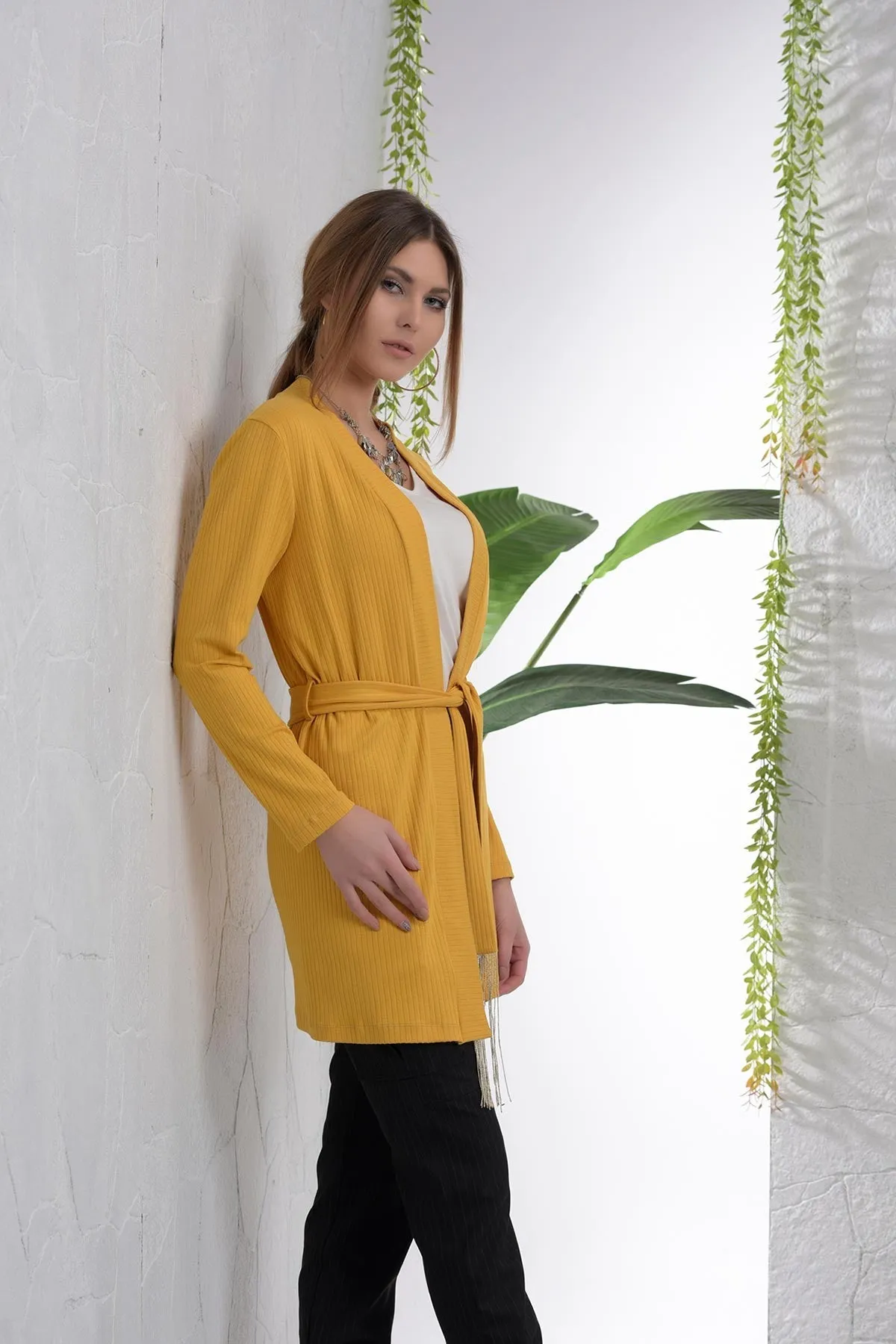 Sidiou Group Women Belted Mustard Jacket